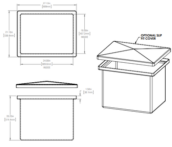 34 Gallon Open Top Rectangular Storage and Containment Lids RTS Plastics RT-28 24x18x18 Lid