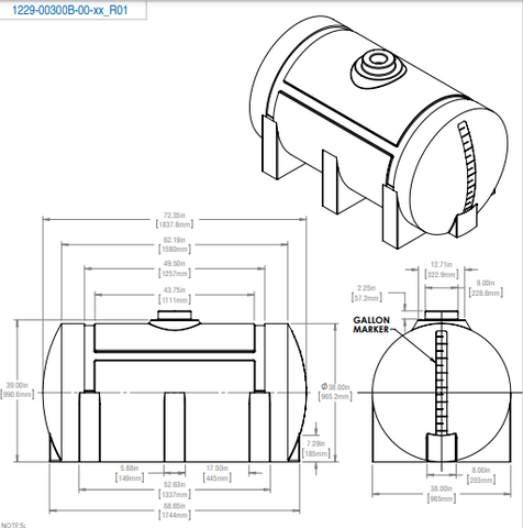 Image of 300 Gallon Horizontal Commercial Tanks 1.5 SG RTS Plastics HLT-250 Comm