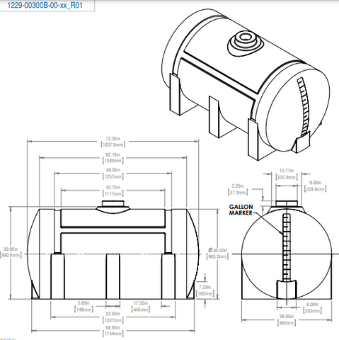 Image of 300 Gallon Horizontal Industrial Tanks 1.9 SG RTS Plastics HLT-250 Ind