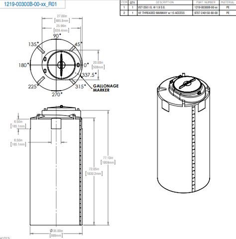 Image of 300 Gallon Industrial Vertical Closed Top Tanks 1.9 SG RTS Plastics VST-250 1.9 Tank