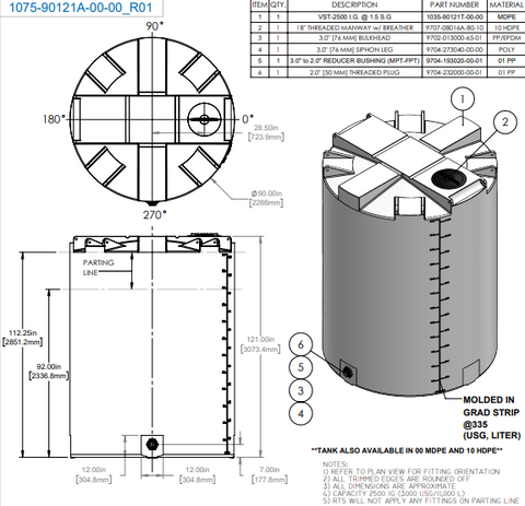 Image of 3000 Gallon Industrial Vertical Closed Top Tanks 1.5 SG RTS Plastics VST-2500 1.5 Tank